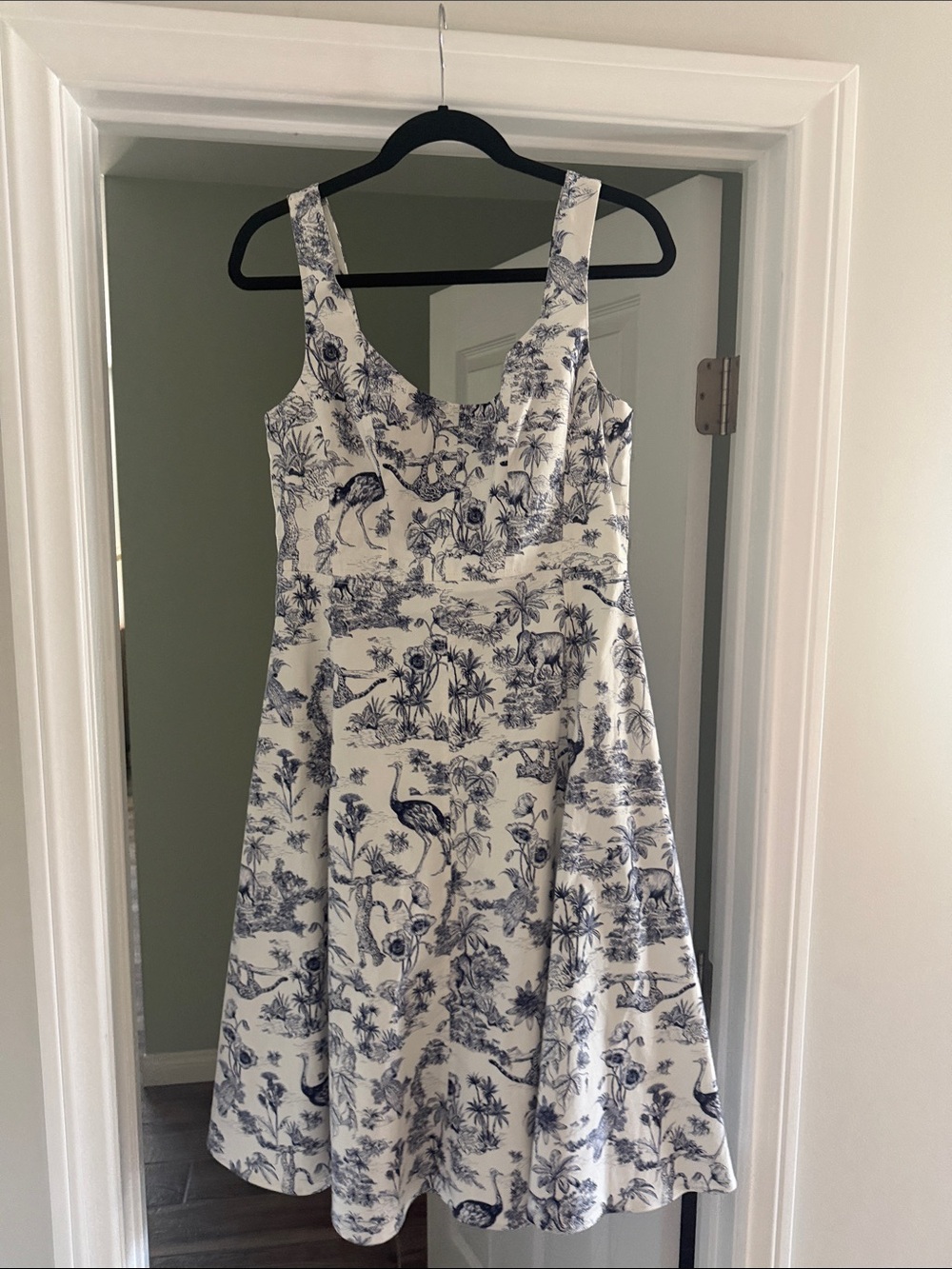 Marchesa Rosa Blue Toile Print Sleeveless Fit-and-Flare Dress